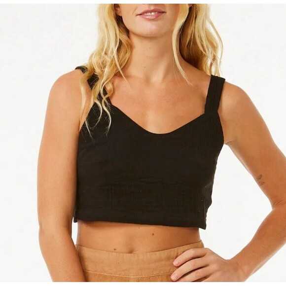 RIP CURL Premium Surf Crop In Black Sz Medium New - Picture 2 of 9